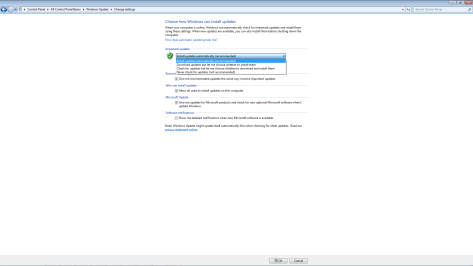 Windows update settings screen